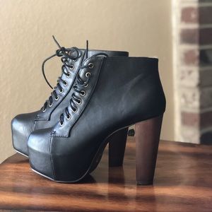 Black lace up ankle heels